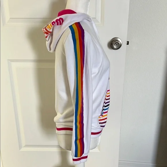 NWOT Disney World White Rainbow Stripes Hoodie Small - Picture 2 of 8